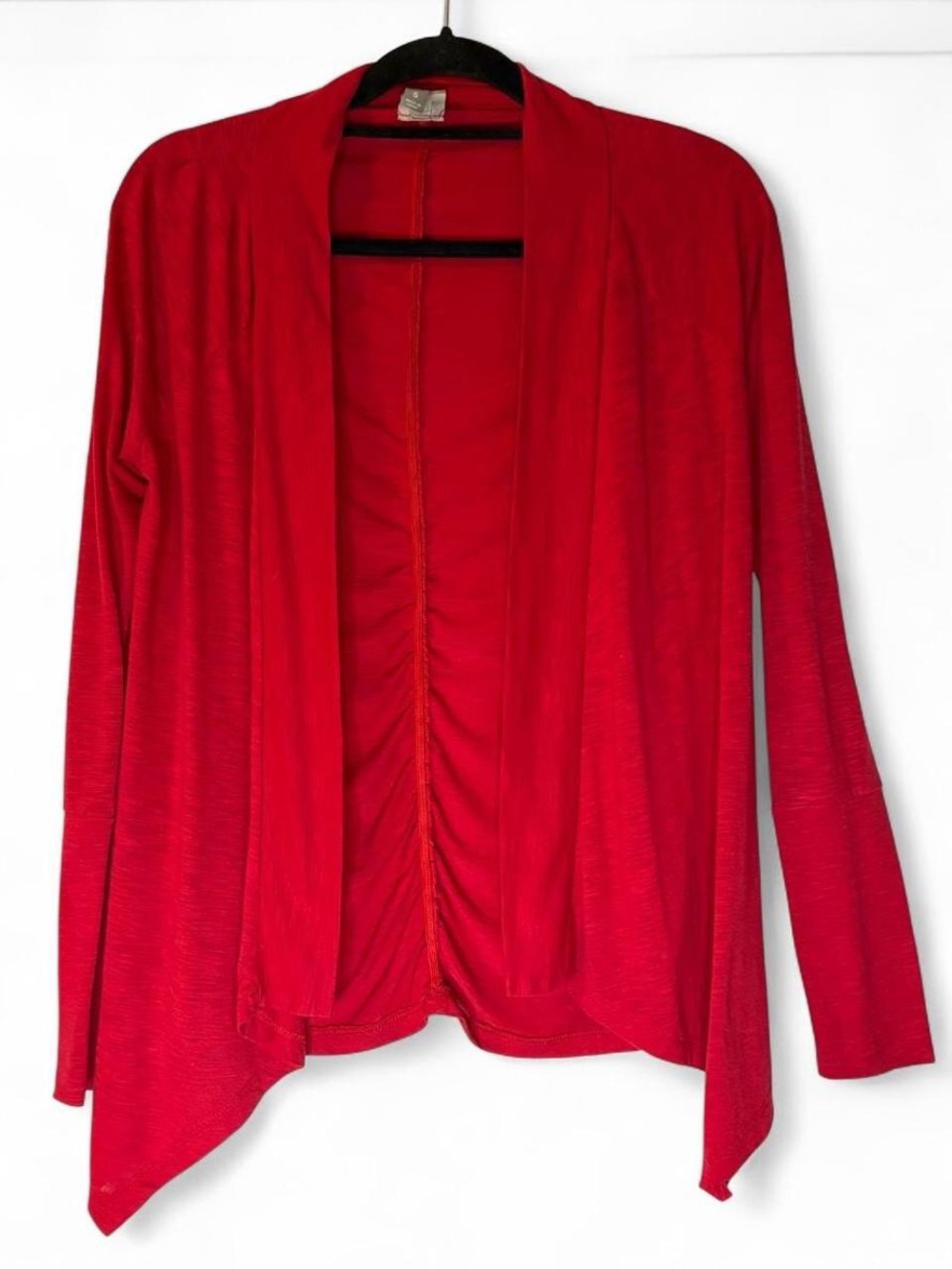 Vanity Red Open-Front Draped Cardigan